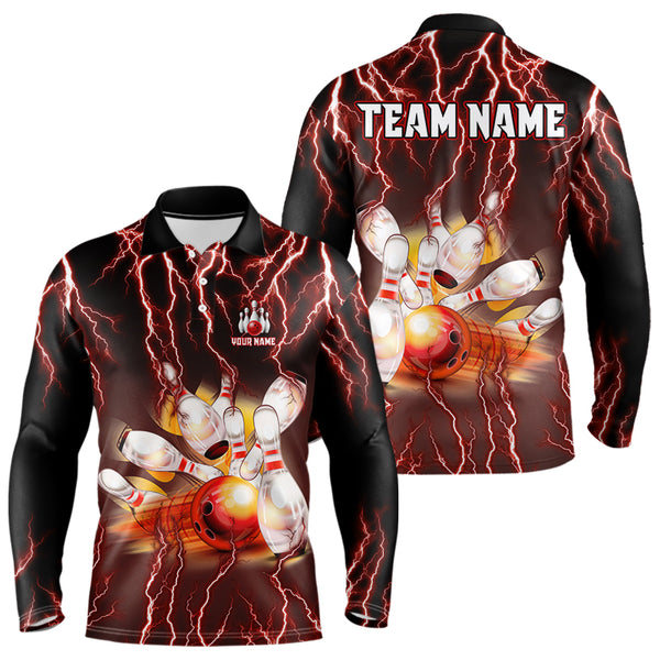 Personalized Red Lightning Thunder Bowling Shirt For Men Custom Bowling Team bowling attire for men NQS9793