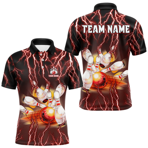 Personalized Red Lightning Thunder Bowling Shirt For Men Custom Bowling Team bowling attire for men NQS9793
