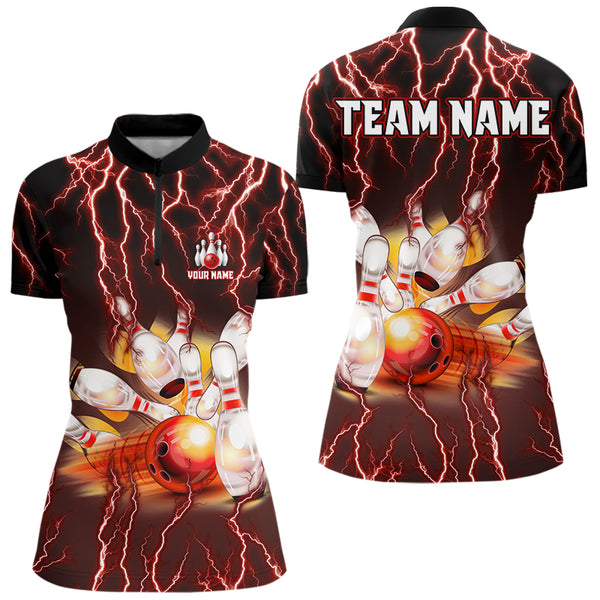 Personalized Red Lightning Thunder Bowling Shirt For Women Custom Bowling Team ladies bowling attire NQS9793