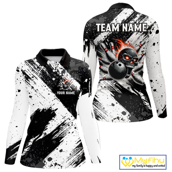 Black and White camo Flame Skull Bowling Shirts For Women Custom Bowling Team Jersey bowlers outfit NQS9795