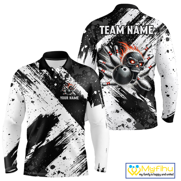 Black and White camo Flame Skull Bowling Shirts For Men Custom Bowling Team Jersey bowlers outfit NQS9795