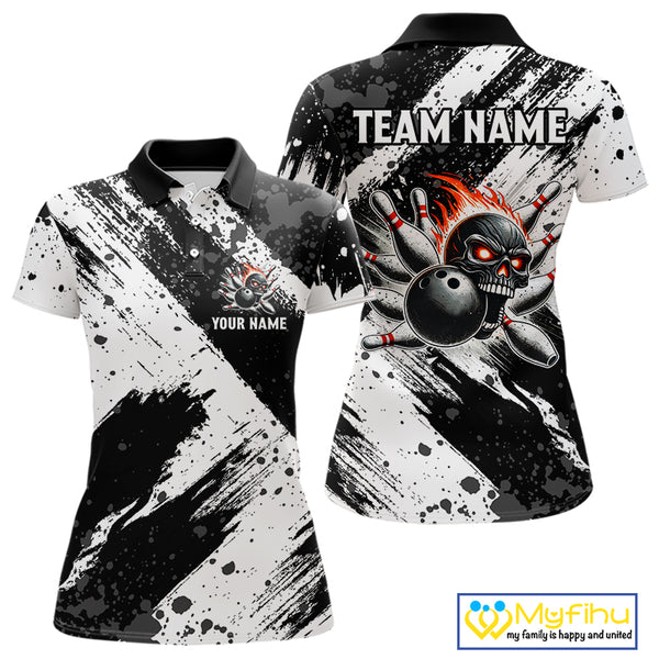 Black and White camo Flame Skull Bowling Shirts For Women Custom Bowling Team Jersey bowlers outfit NQS9795