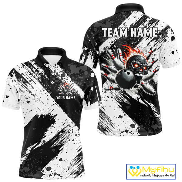 Black and White camo Flame Skull Bowling Shirts For Men Custom Bowling Team Jersey bowlers outfit NQS9795