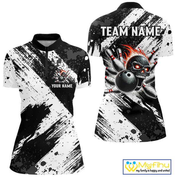 Black and White camo Flame Skull Bowling Shirts For Women Custom Bowling Team Jersey bowlers outfit NQS9795