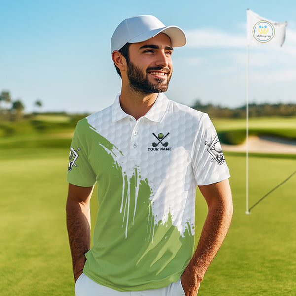 Green and White American Flag Golf Polo shirt for Men Custom patriotic golf team uniform outfit NQS9796