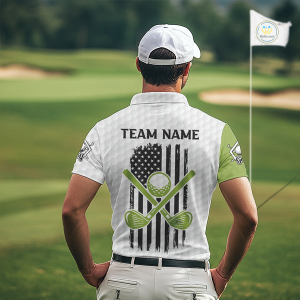 Green and White American Flag Golf Polo shirt for Men Custom patriotic golf team uniform outfit NQS9796