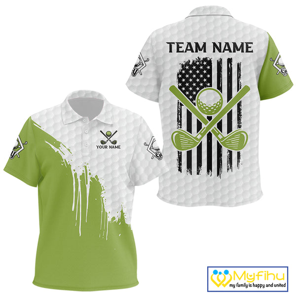 Green and White American Flag Golf Polo Shirts For Kid Custom patriotic golf team uniform outfit NQS9796