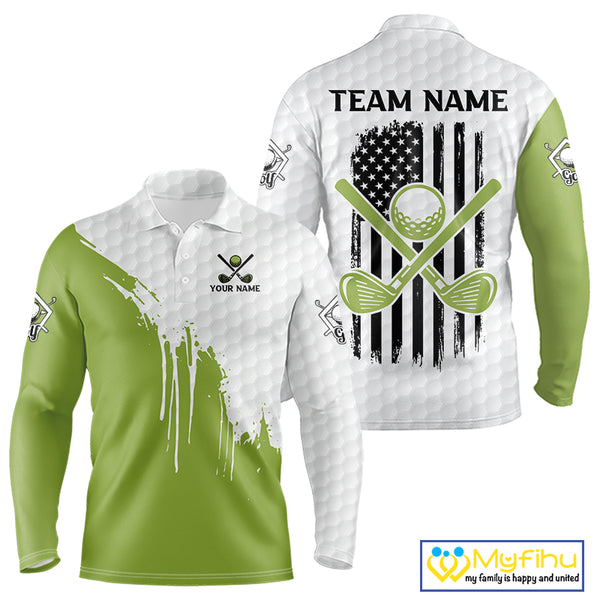 Green and White American Flag Golf Polo shirt for Men Custom patriotic golf team uniform outfit NQS9796
