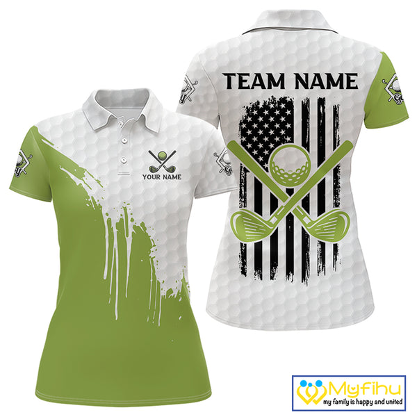 Green and White American Flag Golf Polo shirt for Women Custom patriotic golf team uniform outfit NQS9796