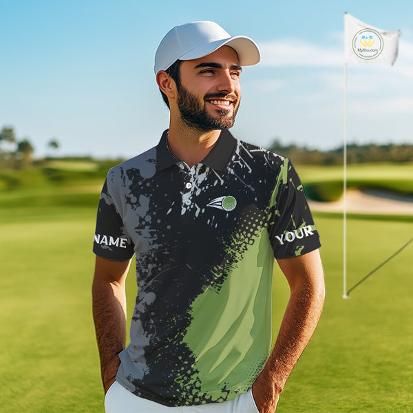 Black and Green Camo Golf Polo shirt for Men Custom golf team uniform golf outfit NQS9797