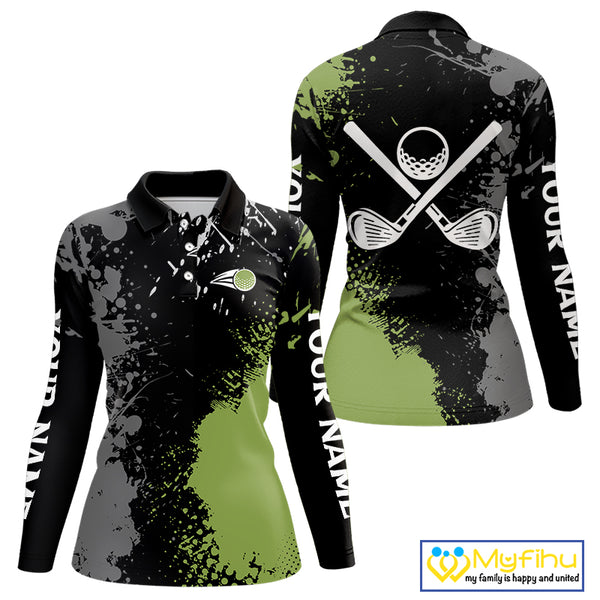 Black and Green Camo Golf Polo shirt for Women Custom golf team uniform golf outfit NQS9797