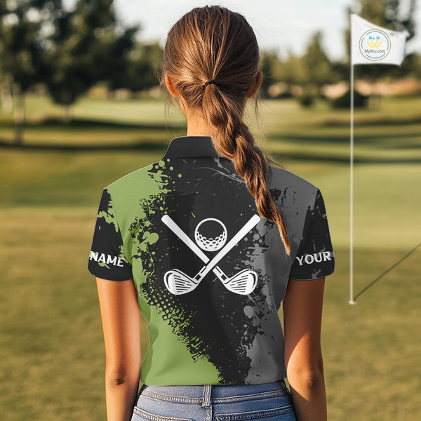 Black and Green Camo Golf Polo shirt for Women Custom golf team uniform golf outfit NQS9797