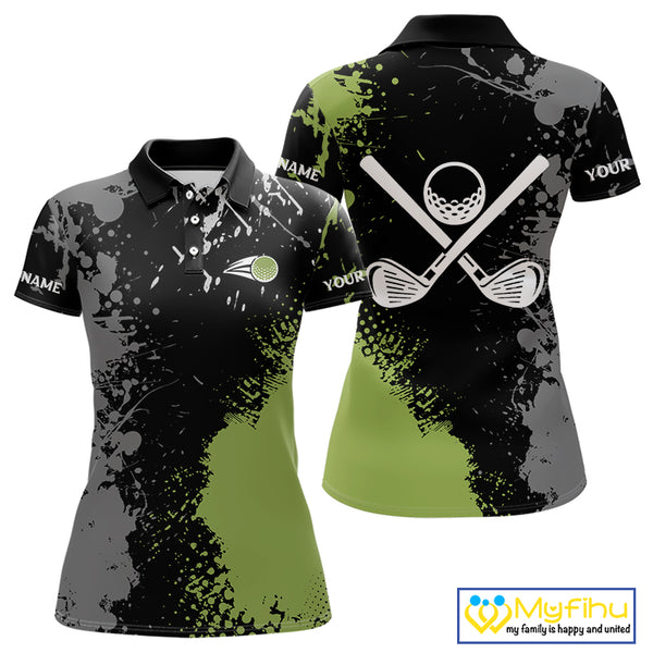 Black and Green Camo Golf Polo shirt for Women Custom golf team uniform golf outfit NQS9797