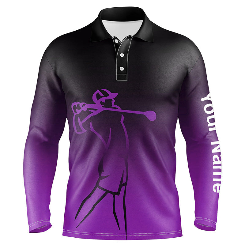 Mens golf polos shirts custom name purple gradient golf apparel, coolest polo shirts for mens NQS7953