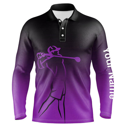 Mens golf polos shirts custom name purple gradient golf apparel, coolest polo shirts for mens NQS7953