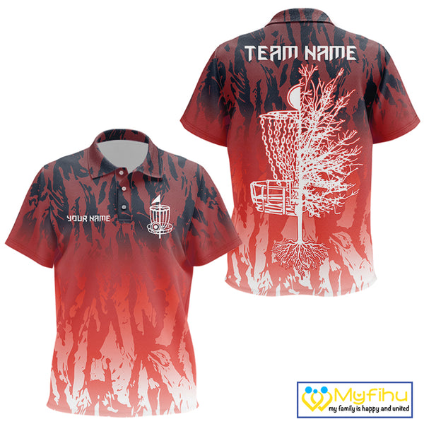 Disc golf basket red camo Kid disc golf polo shirt custom disc golf jerseys team shirts for Kid NQS10347