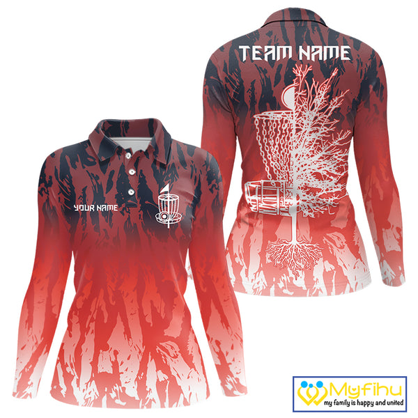 Disc golf basket red camo Women disc golf polo shirt custom disc golf jerseys team shirts for ladies NQS10347
