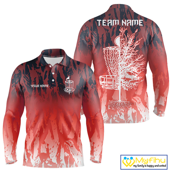 Disc golf basket red camo Men disc golf polo shirts custom disc golf jerseys team shirts for men NQS10347