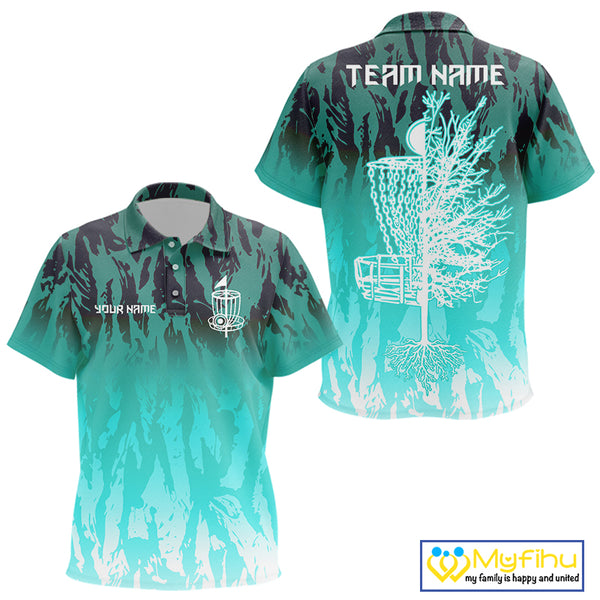 Disc golf basket Cyan Blue camo Kid disc golf polo shirt custom disc golf jerseys team shirts for Kid NQS10348