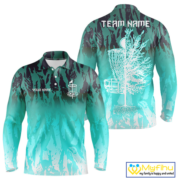 Disc golf basket Cyan Blue camo Men disc golf polo shirt custom disc golf jerseys team shirts for men NQS10348