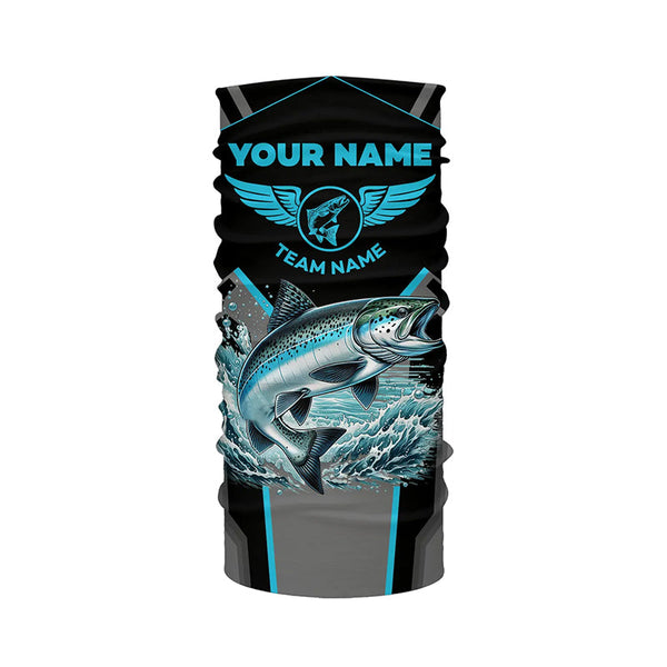 Personalized Black Chinook salmon Fishing jerseys, Team Fishing Long Sleeve tournament shirts| Blue NQS6271