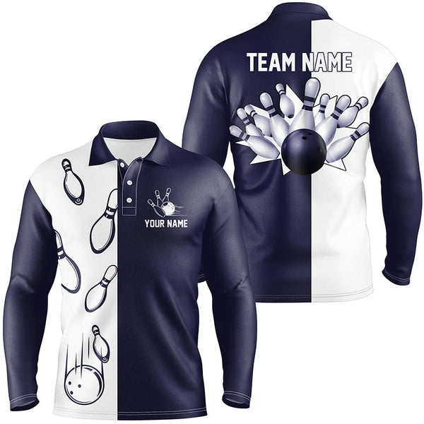 Navy Blue and white retro vintage Bowling polo shirts for men custom Bowling team jerseys NQS6480