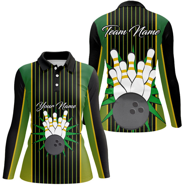 Black and Green Yellow Retro stripe Bowling Shirts For Women Custom vintage Bowling Team Bowler Jersey NQS8590