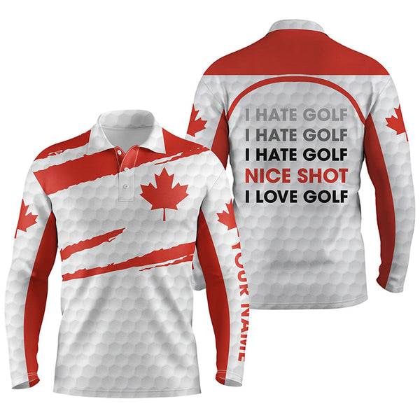 Mens golf polo shirts Canada flag patriot custom name I hate golf nice shot I love golf NQS4232