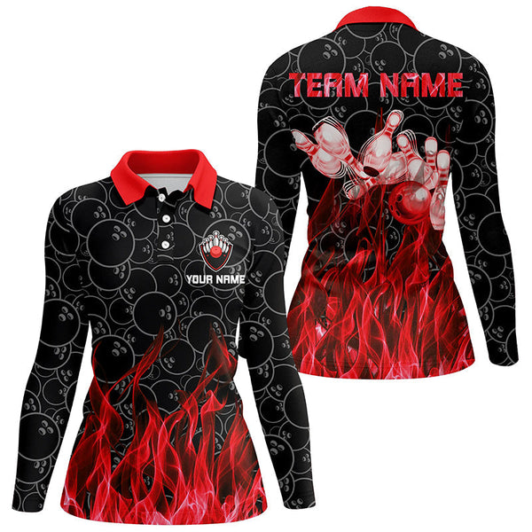 Red flame Womens bowling polo shirt black camo Bowling Jerseys Personalized Bowling Team Shirts NQS6739