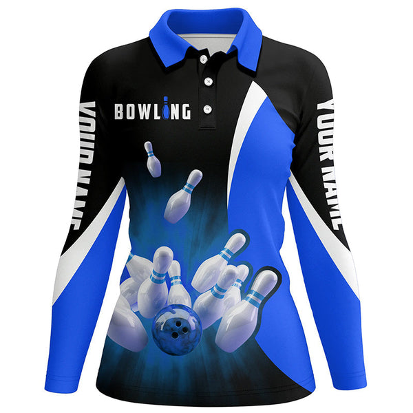 Custom bowling shirts retro black blue Bowling polo shirts for women, Bowling team jerseys NQS6935