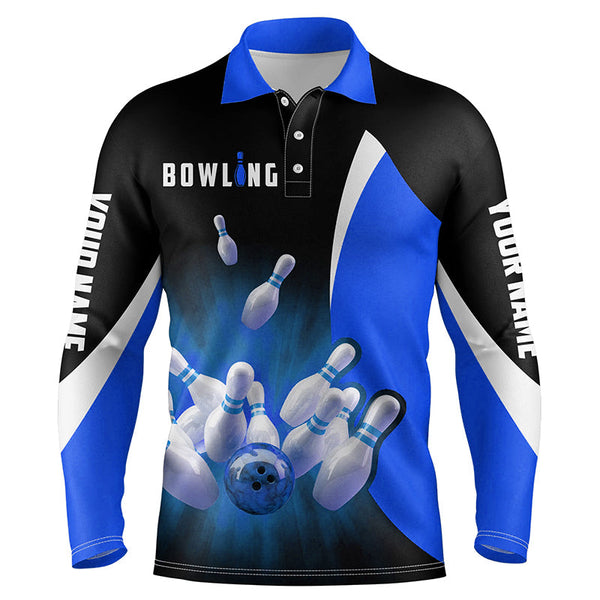 Custom bowling shirts retro black blue Bowling polo shirts for men, Bowling team jersey NQS6935