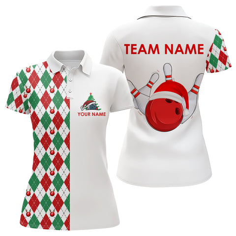 Christmas Bowling Polo, 1/4 Zip Shirt For Women custom red, white, green argyle pattern Bowling Jersey NQS9060