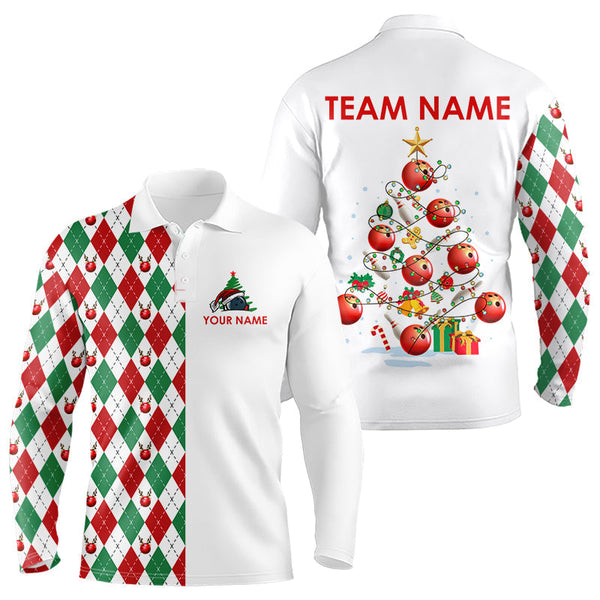 Christmas Tree Bowling Shirts For Men custom red, white, green argyle pattern Bowling Team Jerseys NQS9061