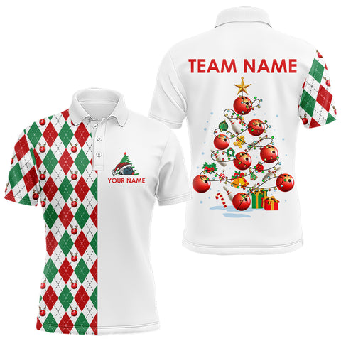 Christmas Tree Bowling Shirts For Men custom red, white, green argyle pattern Bowling Team Jerseys NQS9061