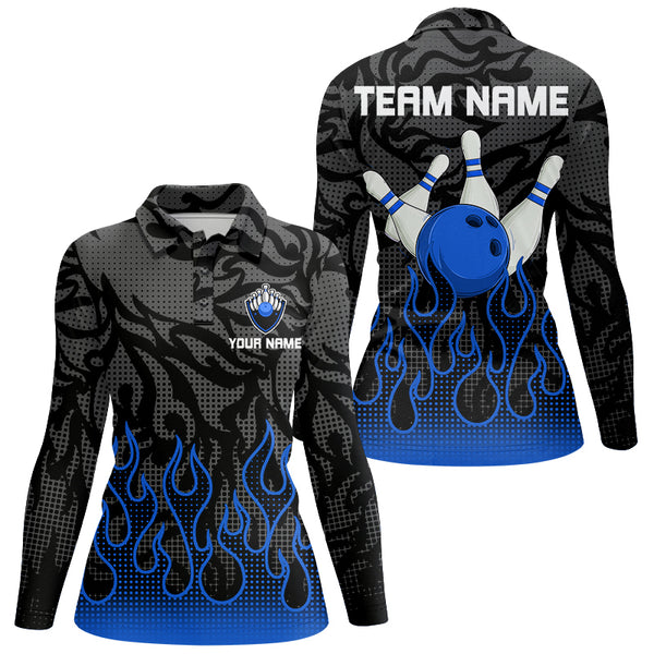 Blue Flame Fire Womens bowling shirts black camo Bowling Jerseys Personalized Bowling Team Shirts NQS9063