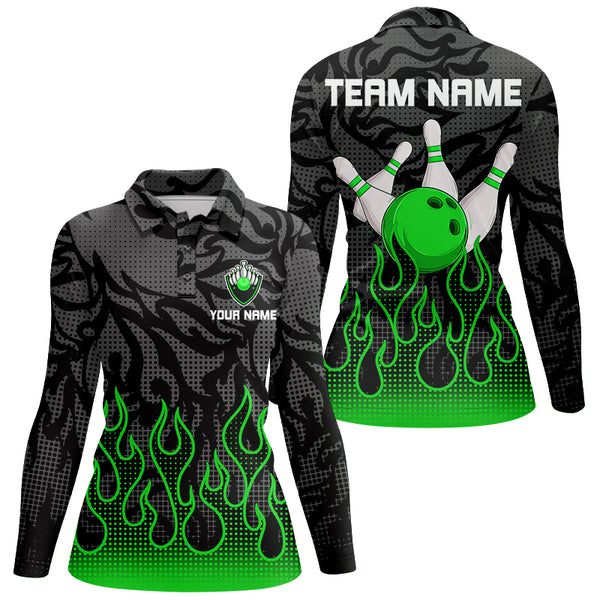 Green Flame Fire Womens bowling shirts black camo Bowling Jerseys Personalized Bowling Team Shirts NQS9064