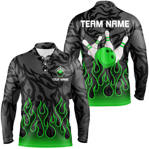 Green Flame Fire Mens bowling shirts black camo Bowling Jerseys Personalized Bowling Team Shirts NQS9064