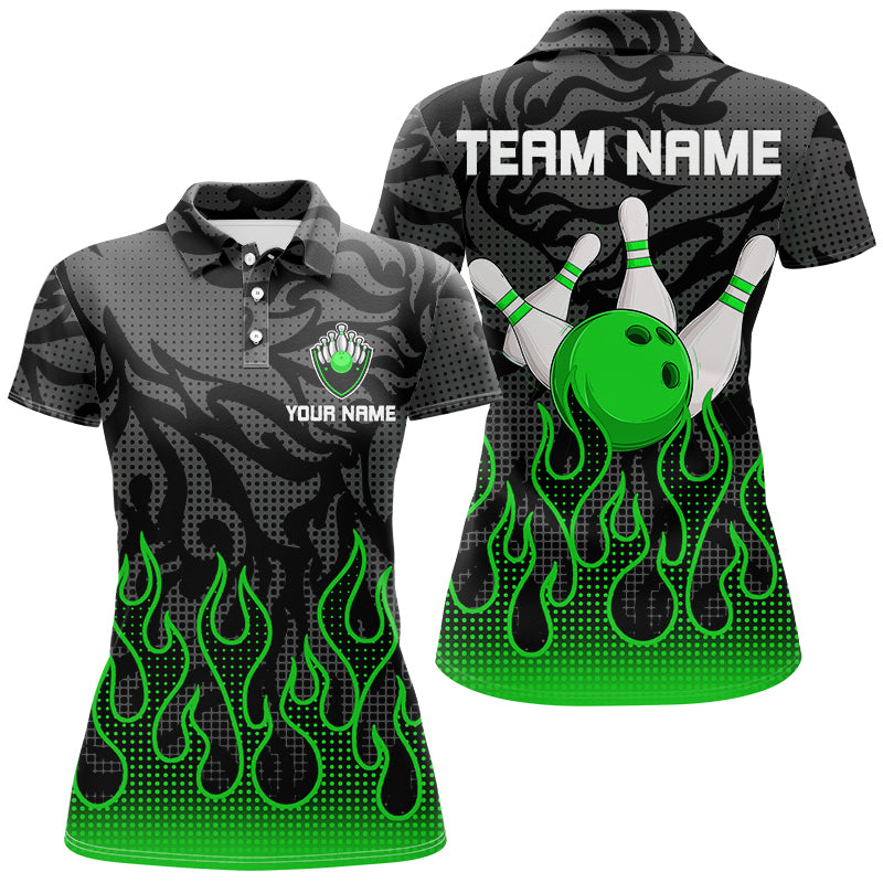 Green Flame Fire Womens bowling shirts black camo Bowling Jerseys Personalized Bowling Team Shirts NQS9064