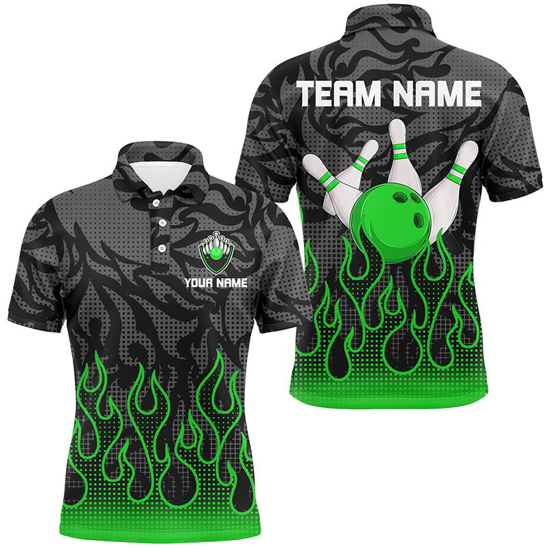 Green Flame Fire Mens bowling shirts black camo Bowling Jerseys Personalized Bowling Team Shirts NQS9064