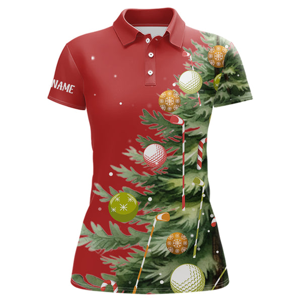 Red Women golf polo shirts custom Christmas tree golf shirt for ladies, Christmas golf gifts NQS9072