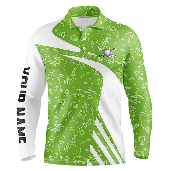 White and Green Golf pattern Mens golf polo shirts custom golf attire for men NQS9305