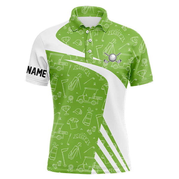 White and Green Golf pattern Mens golf polo shirts custom golf attire for men NQS9305