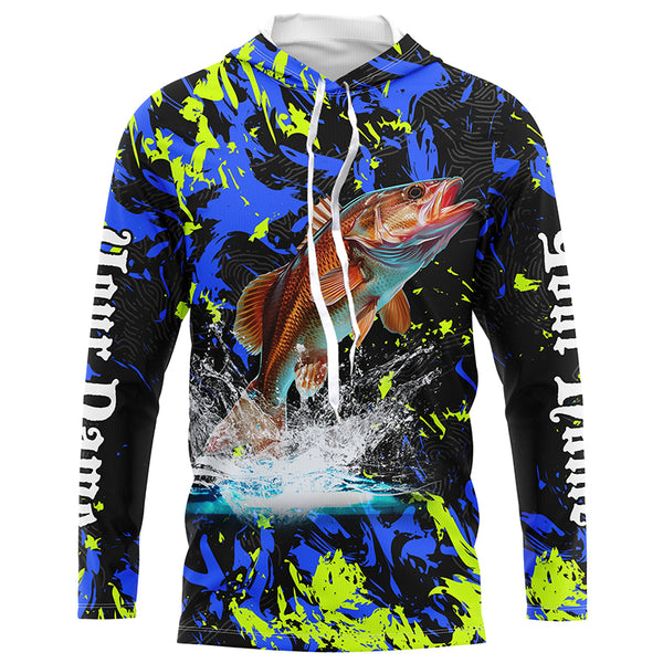 Redfish puppy drum fishing green blue camo Custom performance long sleeve fishing shirt jerseys NQS7218