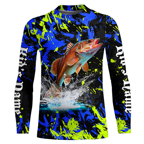 Redfish puppy drum fishing green blue camo Custom performance long sleeve fishing shirt jerseys NQS7218