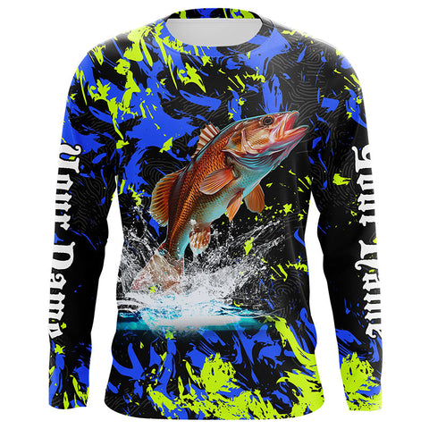 Redfish puppy drum fishing green blue camo Custom performance long sleeve fishing shirt jerseys NQS7218