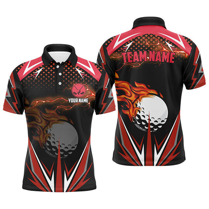 Black Mens golf polo shirts custom Red fire lightning team golf jerseys, golf attire for men NQS7380