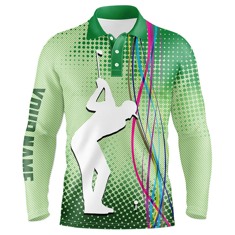 Green pattern Mens golf polo shirts custom sport mens golf tops, cool golf gifts for men NQS7385