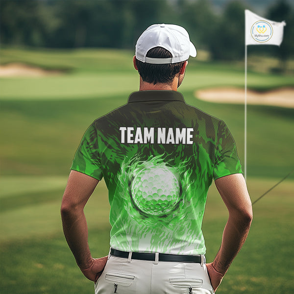 Funny Flamingo Green camo flame golf ball Mens Golf Polo Shirts Custom Flamingo Golf attire for men NQS9799
