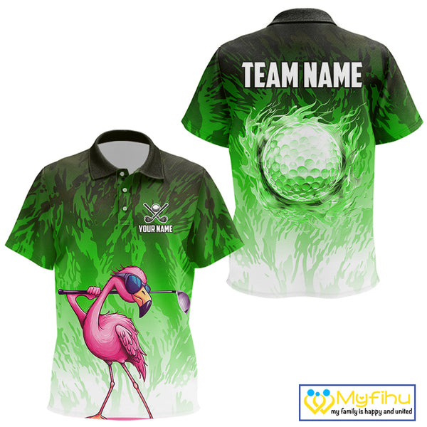 Funny Flamingo Green camo flame golf ball Kid Golf Polo Shirt Custom Golf tops for kid NQS9799