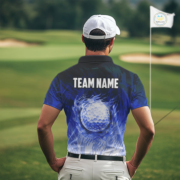 Funny Flamingo Blue camo flame golf ball Mens Golf Polo Shirts Custom Flamingo Golf attire for men NQS9800
